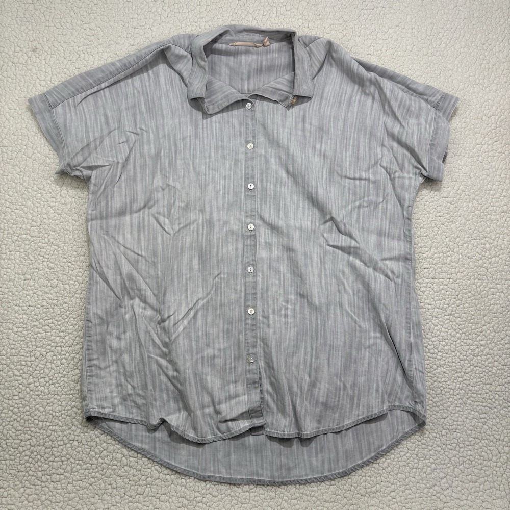 Soft Surroundings Je Veux Tencel Tunic Shirt L Gray Button Up Soft Lagenlookβ